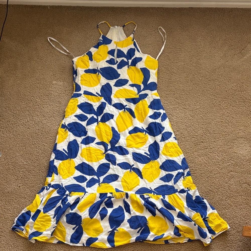 LOFT Lemon Print Halter Midi Dress